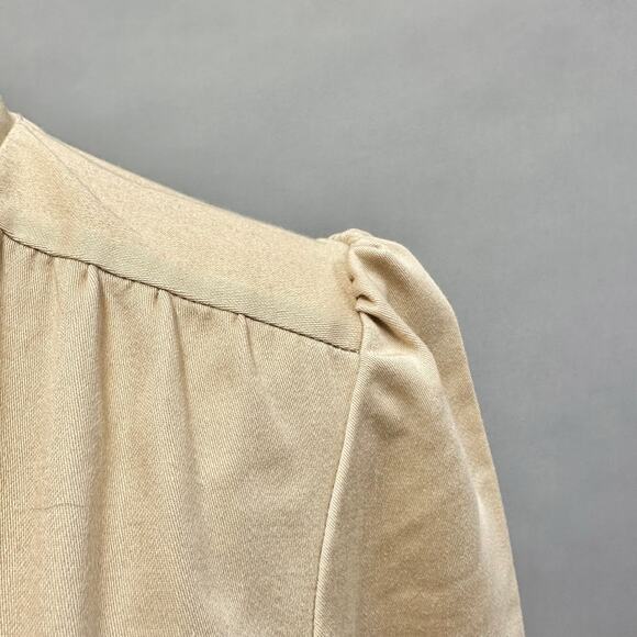 Vintage 70s tan patchwork sleeve twill cropped long sleeve Boxy top Size Small - Picture 8 of 15